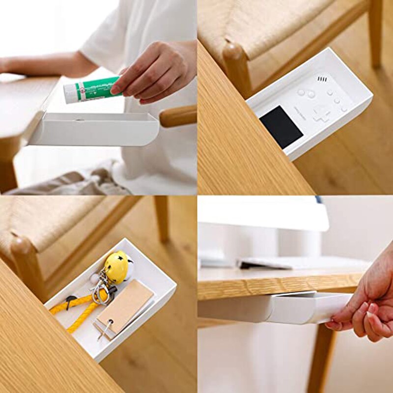 Self Stick Pencil Tray Desk Table Storage Drawer Organizer Box Under Desk Stand Self-Adhesive Under-Drawer Storage