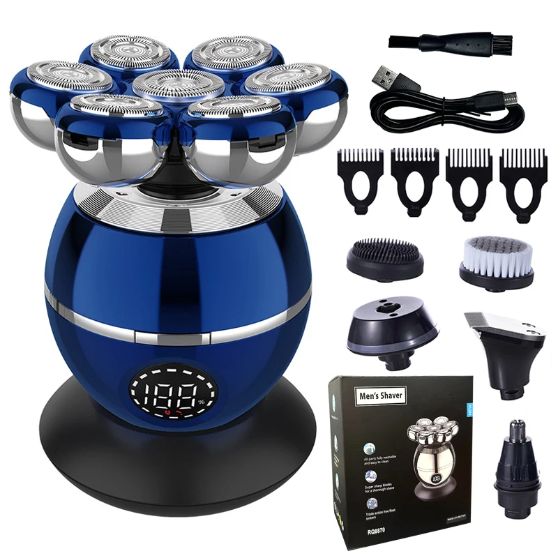 Afeitadora eléctrica 7D, cortadora flotante, Base de cabezal, cortadora de barba portátil para hombres, maquinilla de afeitar eléctrica con cabezal calvo recargable: Blanco