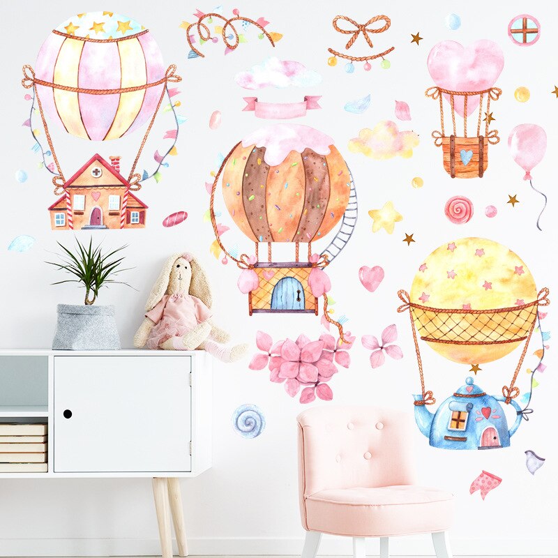 Cartoon Liefde Hart Luchtballon Muurstickers Voor Kinderkamer Nursery Babykamer Milieuvriendelijke Vinyl Muurstickers Art Muur muurschilderingen