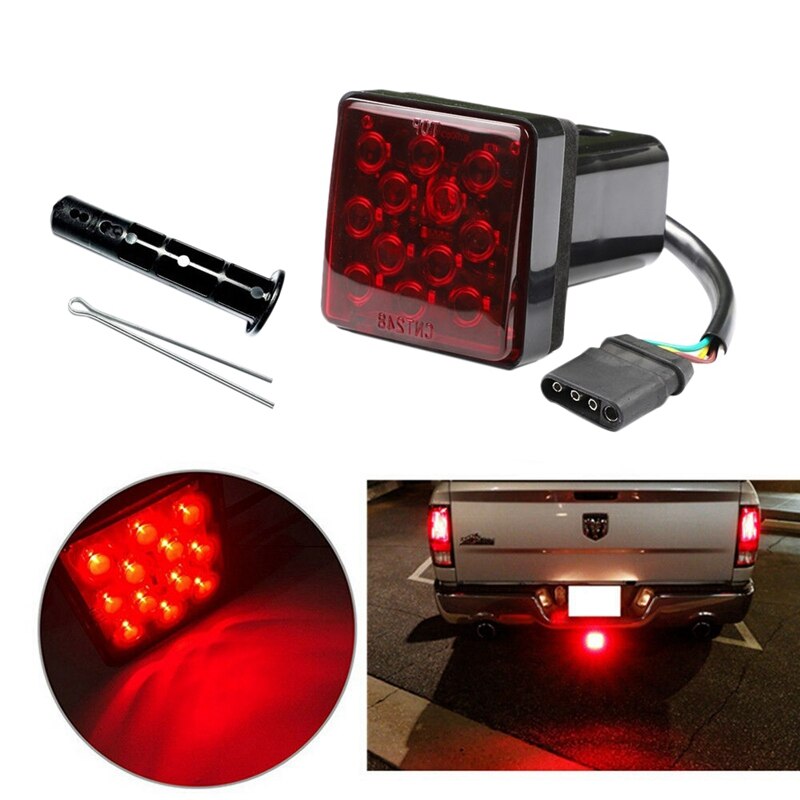 AUTO Led 2Inch Trailer Hitch Trailer Light Cover with 12LED Brake Lights, Red Trailer Light Cover Fit Receiver with Pin