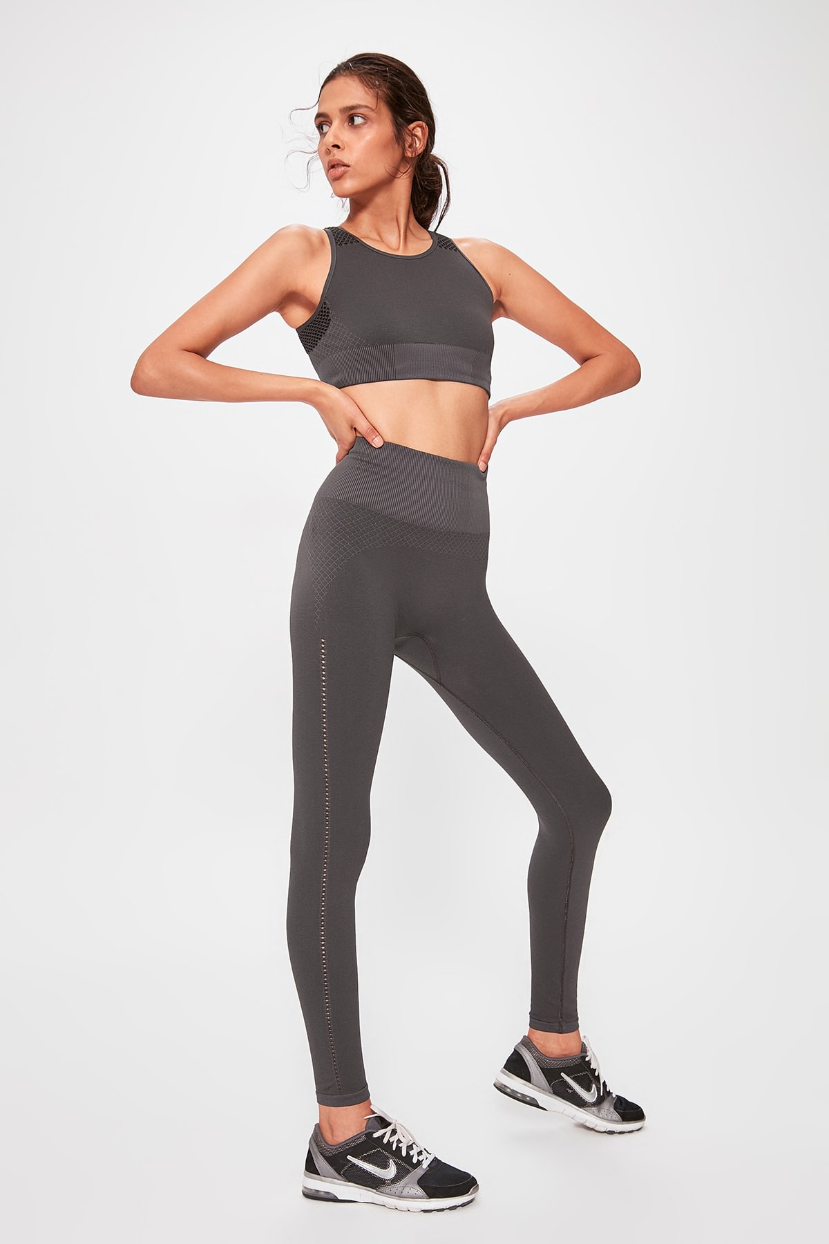 Trendyol Anthracite Seamless Jacquard High Waist Sports Leggings TWOAW20TA0068