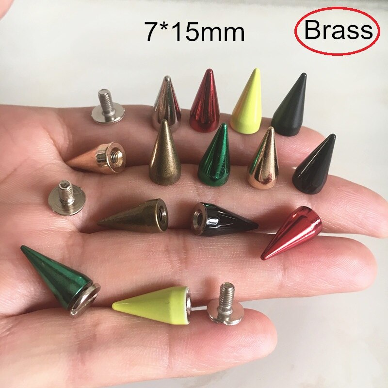 20 Set 7*15mm Brass Bullet Spike Rivet Studs,Gold,Silver,Bronze,Red,Green,Yellow,Black,Screw Studs For Leather Crafts,DIY