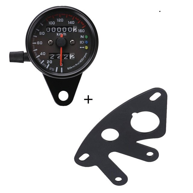 Universal Motorcycle Speedometer Odometer 12V Motorcycle Dual Speed Meter with LED Indicator Speedometer Motorcycle: With bracket-A