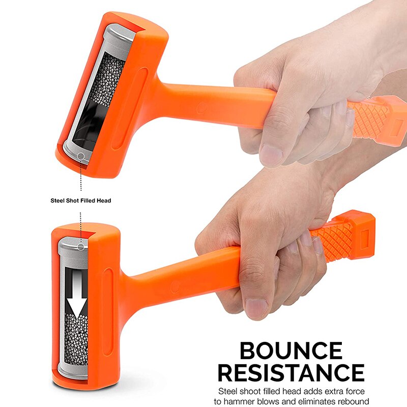 2LB Orange Dead Blow Hammer Soft Rubber Unicast Non-Marring Mallet