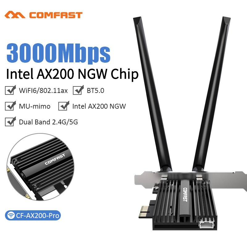 2974mbps wifi 6 faixa dupla desktop pcie intel ax200 cartão 802.11ax 2.4g/5ghz bluetooth 5.0 pci express 5g sem fio adaptador wi-fi: CF-AX200 Pro