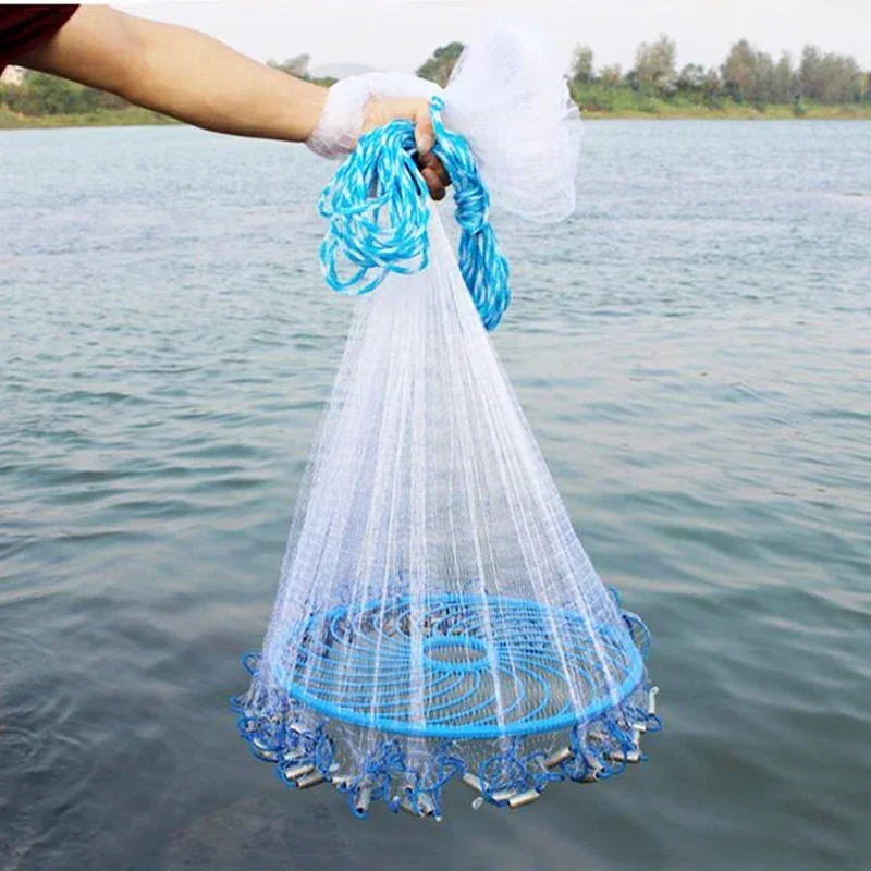 Lawaia diep gat gegoten netto lron stalen hangers hete verkoop visnet blauwe ring Amerikaanse stijl kleine mesh vangst vis gieten netwerk