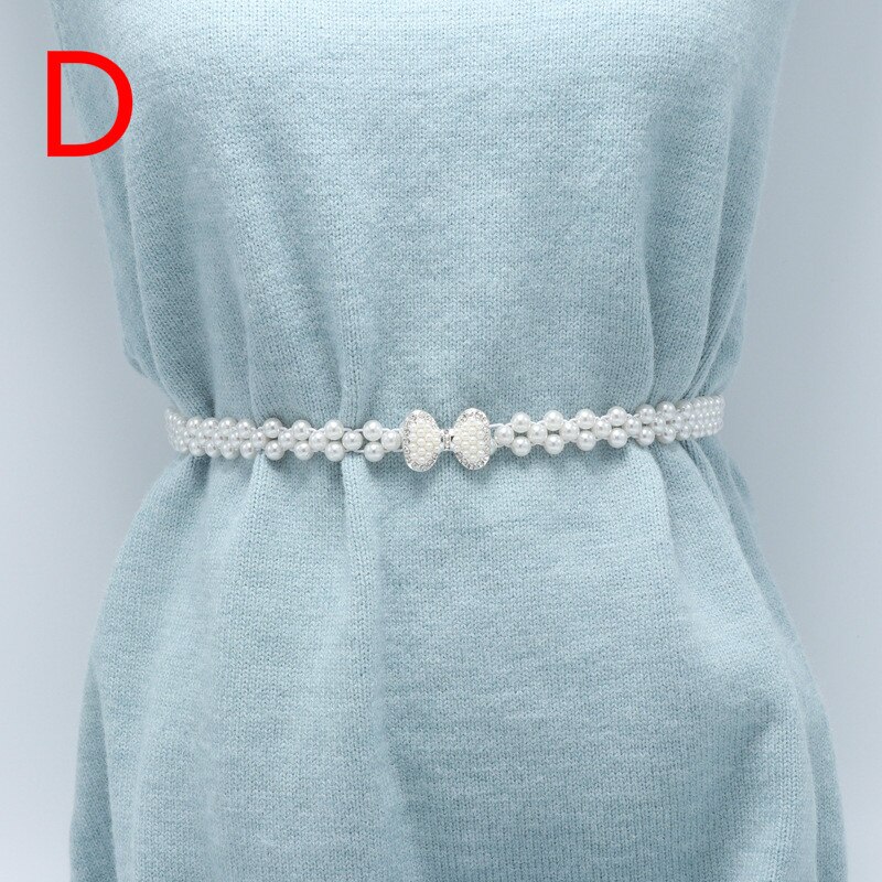 Versatile Waist Belt Pearl Diamond Flower Waist Chain Dress Belt Women Belt Wedding Pearl Female Belt: D