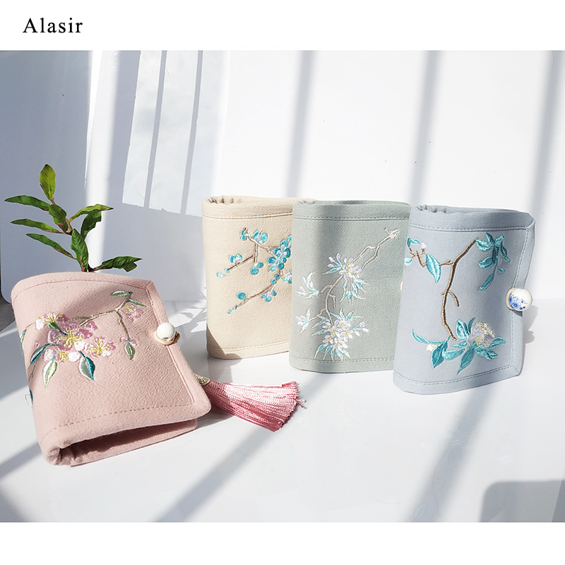 Alasir, monederos de lino de estilo chino, cartera corta con flores bordadas, minicartera para mujer, tarjeteros florales de estilo Vintage