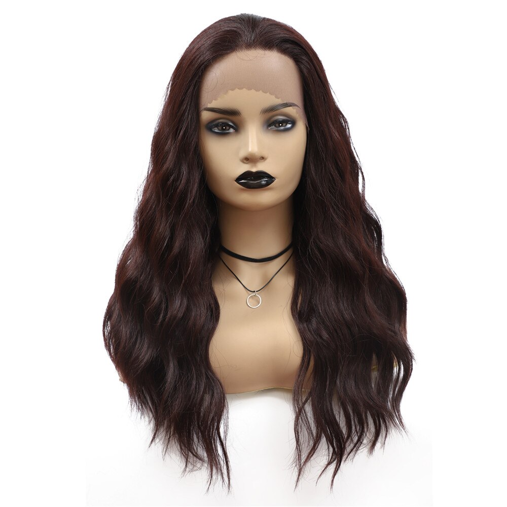 X-TRESS Ombre Brown Natural Wave Wig 1.5*13.5 Lace Front Synthetic Wigs For Black Women Glueless High Temperature Fiber Hair: 99J