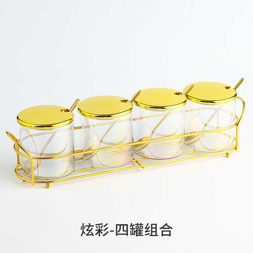 Transparent Glass Seasoning Jar with Golden Lid Household Salt Sugar Chili Jar Sealed Jam Jar Kitchen Storage Container: E