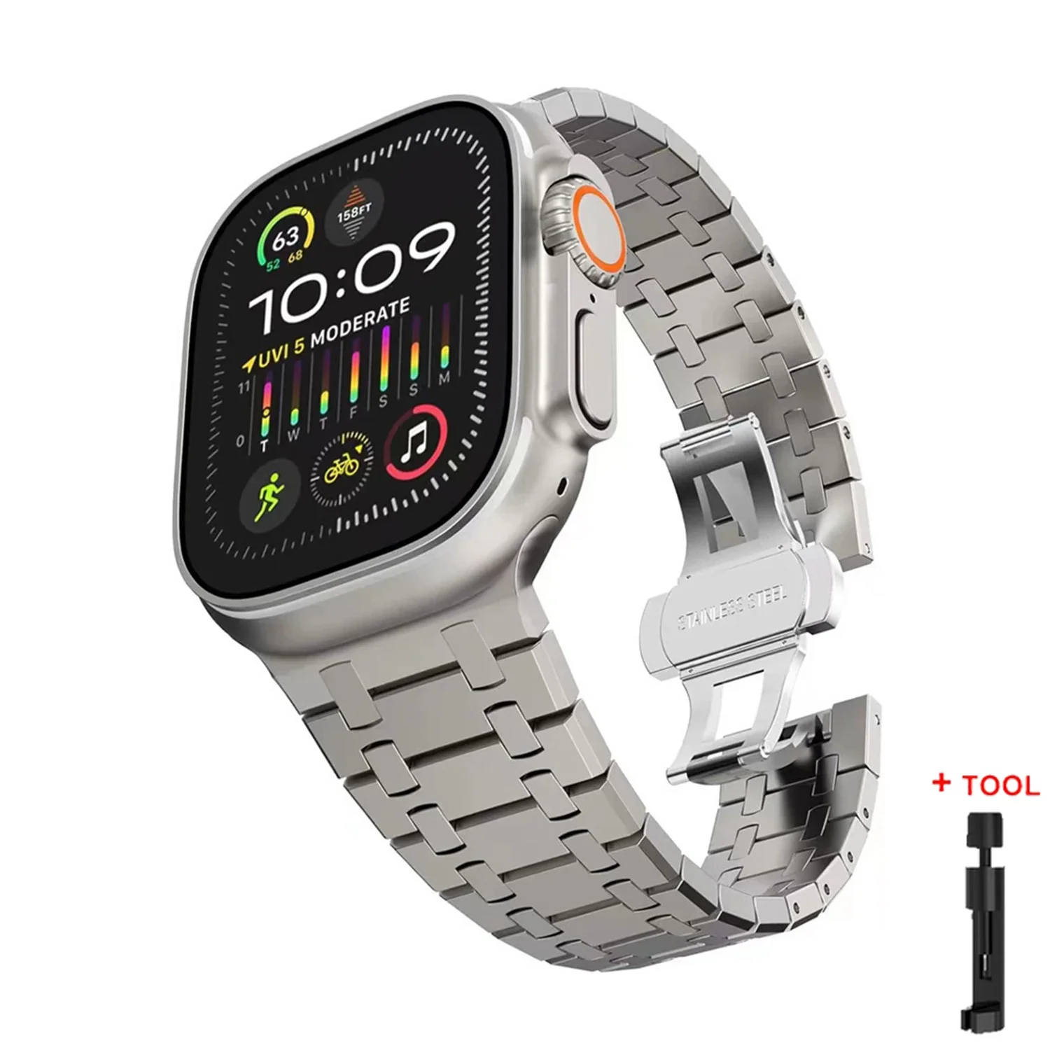 Luksuriøs metallrem til apple watch-band ultra 2 49mm 46mm 45 44mm 42mm rustfritt stålarmbånd til iwatch 10 9 8 7 6 se 5 correa: 40mm og oppover / Azurblå