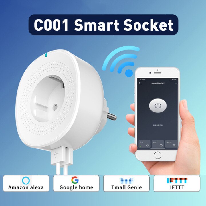 Smart WiFi Socket EU Plug Double USB Port Smart Plug With LED Support For Alexa Google Home Smart WiFi Socket Smart Home