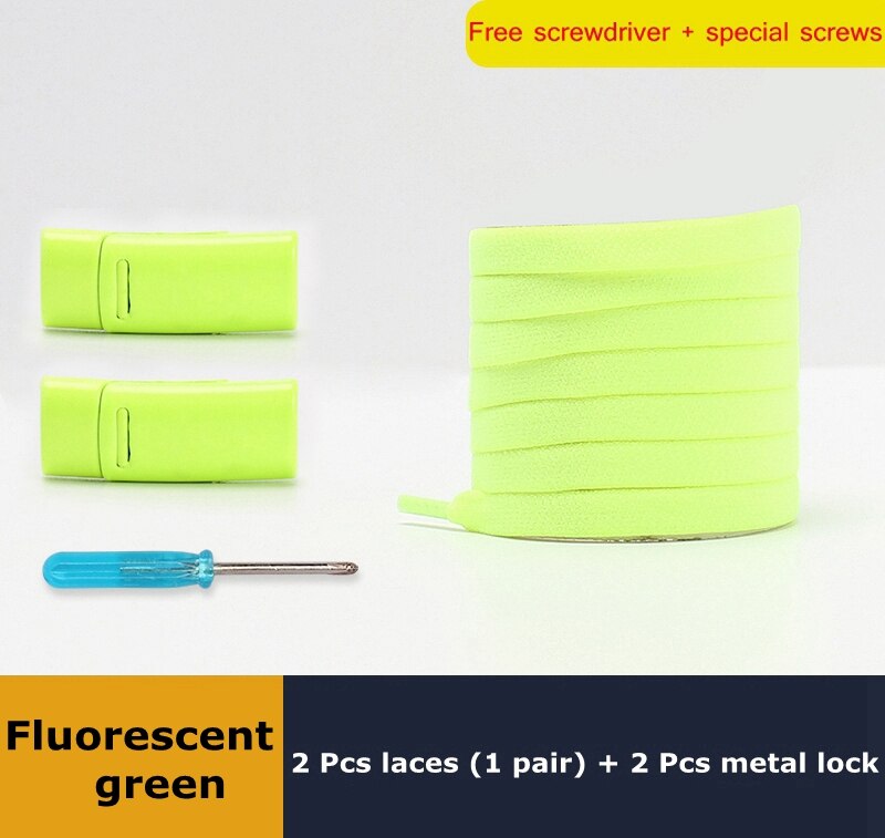 1 para sznurówki których nie trzeba wiązać elastyczny metalowy zamek sznurowadła magnetyczne płaskie nadaje się do wszystkich butów Unisex akcesoria do obuwia Lazy Shoelace: Fluorescent green