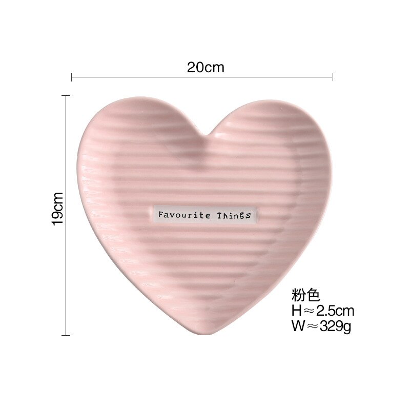Vaisselle en céramique Style nordique en forme de coeur assiettes mignon Snack plateau petit déjeuner gâteau fruits bol Snack bijoux plateau de rangement: Pink / L