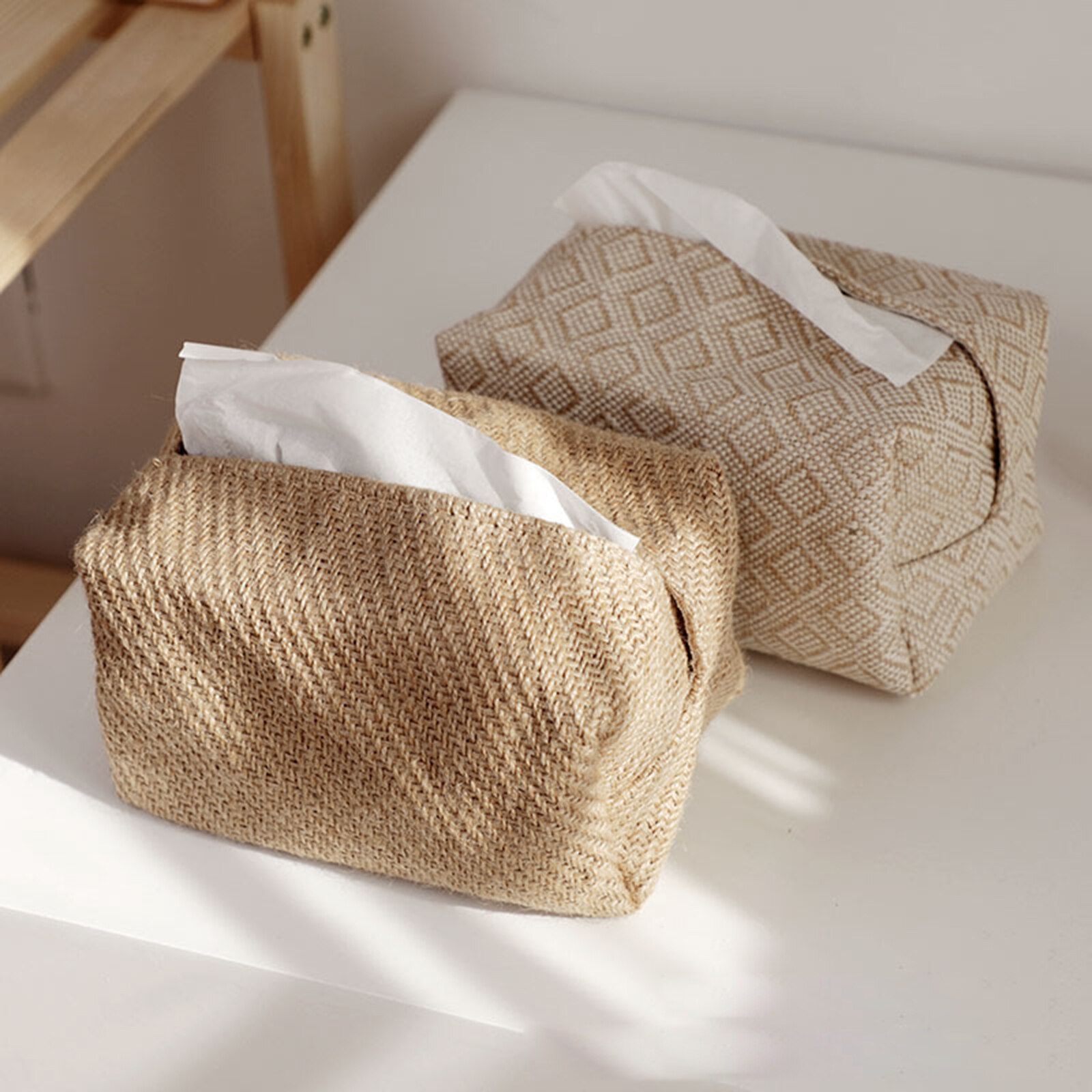 Cajas de pañuelos artísticos de tela de lino y algodón, caja de papel Simple, soporte para servilletas para el hogar, sala de estar y mesa de comedor
