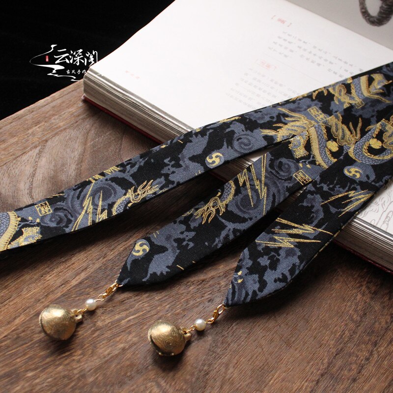 Koperen Bel Knappe Dragon Patroon Mannen En Vrouwen Kleding Vegen Oude Wind Haarband Hanfu Kwastje Haarband: Thunder black