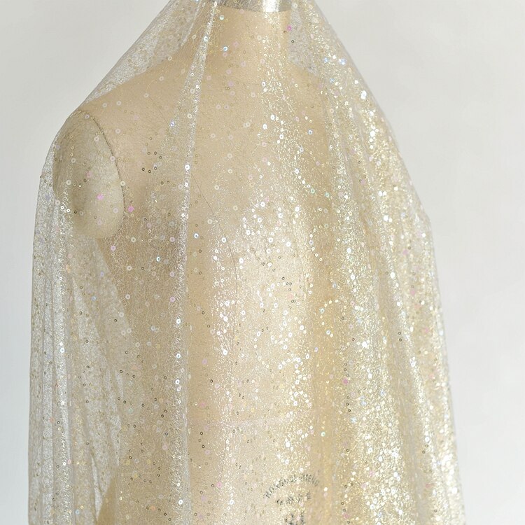 Random Pattern Colorful Sequin Embroidery Lace Fabric Wedding Dress Base Fabric Handmade Diy Dress Accessories Powder