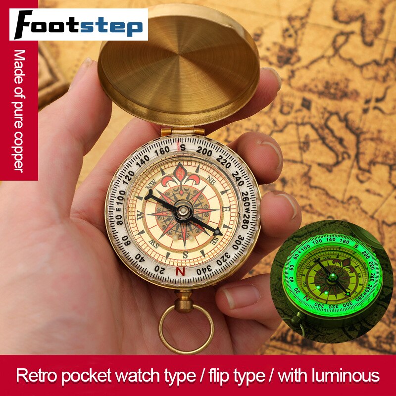 Camping Hiking Pocket Brass Golden Compass Portable Compass Navigation for Outdoor Activities