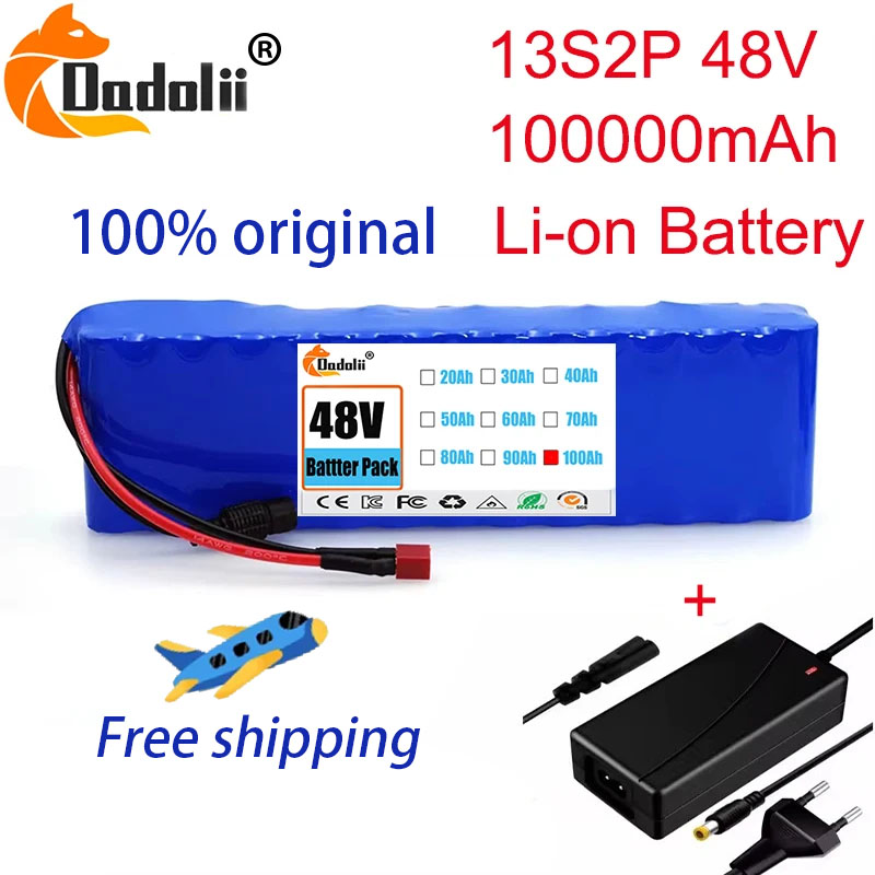 13s 2p 48v batteri 100000 100ah 500w med 250w 350w 750w 1000w 54.6v lader
