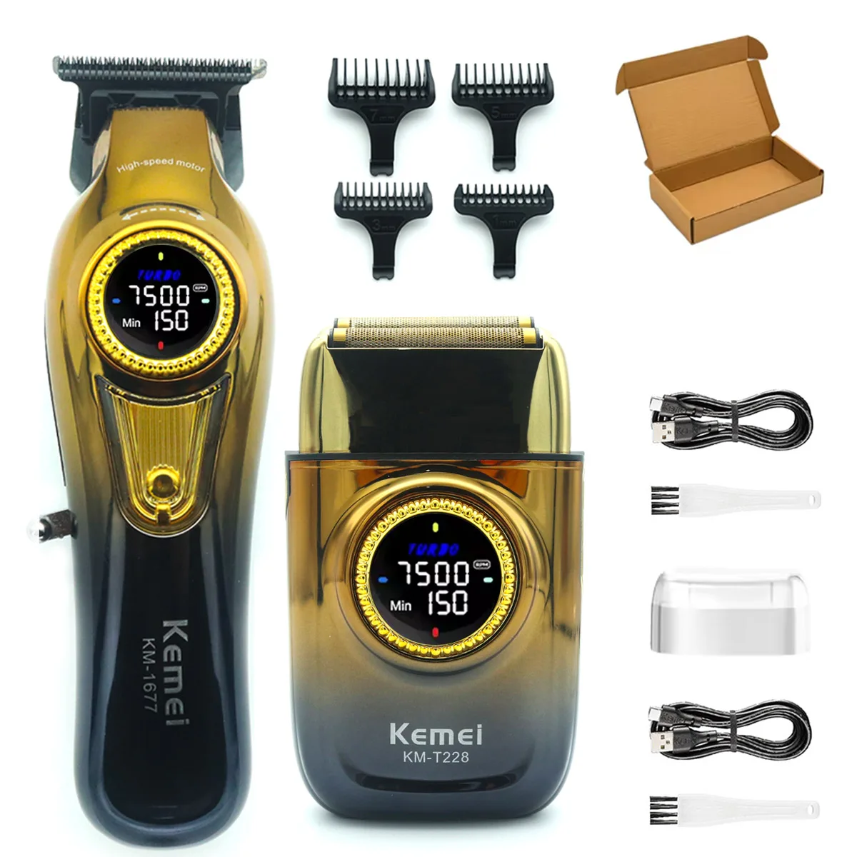 Kemei KM-T228 Men's Shaving Machine LED Display Double Foil Cordless Oil Head USB Electric Shaver Foil Male: Burgundy
