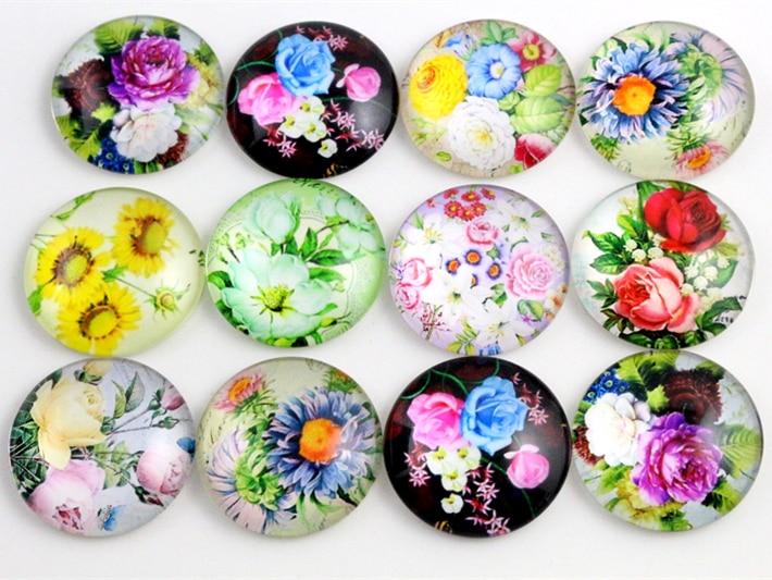 10pcs 20mm And 25mm Flower Mixed Handmade Photo Glass Cabochons Pattern Domed Jewelry Accessories Supplies