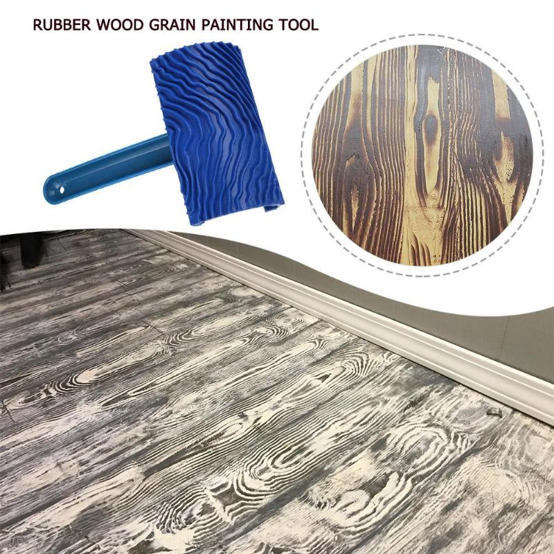 Blue Rubber Wood Grain Paint Roller DIY Graining Painting Tool Wood Grain Pattern Wall Painting Roller with Handle Home Tool