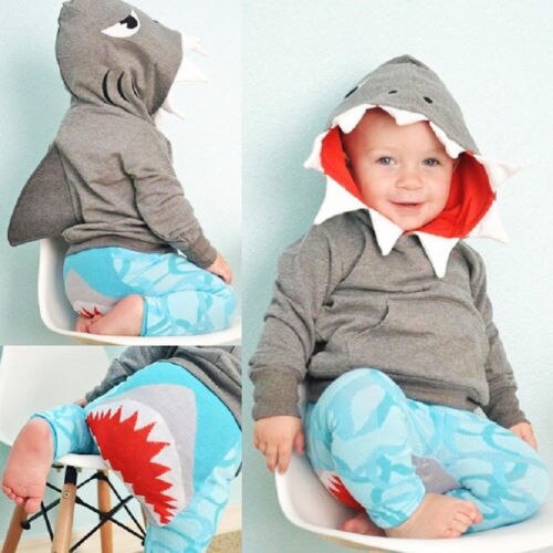 Tops con capucha de tiburón para niños pequeños, sudaderas con capucha, ropa informal de otoño con bolsillo, sudaderas de algodón suave y sólido