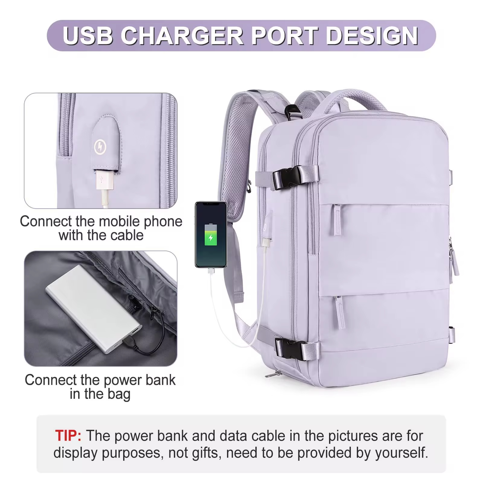 Mochila de viaje Buylor 40x25x20 para mujer, mochila para equipaje de cabina de avión, mochila para ordenador portátil de 14 pulgadas, mochila escolar informal