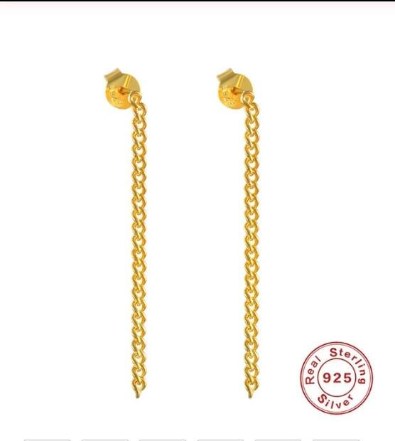 ROXI 925 Sterling Silver Earrings Long Link Chain Earrings Jewelry Punk Style Tassel Dangle Earrings for Women Girl Brincos: Gold