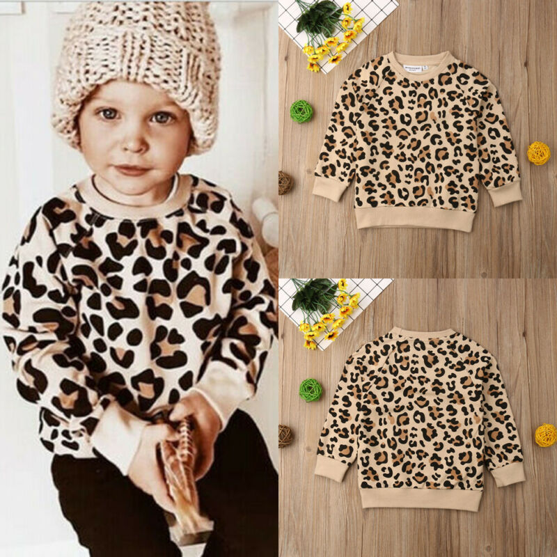 T-shirt manches longues pour enfants, avec imprimé léopard, fille et garçon