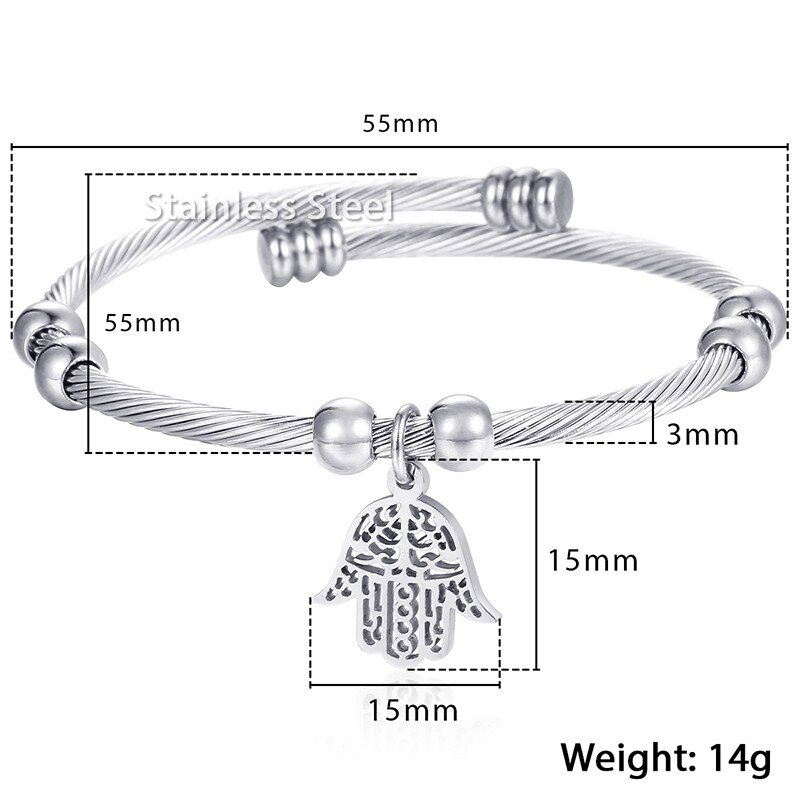 Kvinners armbånd hjerte tre hånd sjarm armring gull farge rustfritt stål armbånd for kvinne smykker 3mm kkgm 45: Kg199 sølv hånd