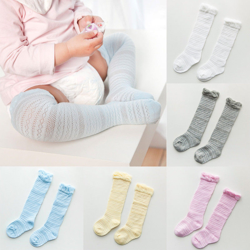 Mærke baby piger sokkinger knæhøj med buer søde baby sokker lange rør børn benopvarmere 0-3t