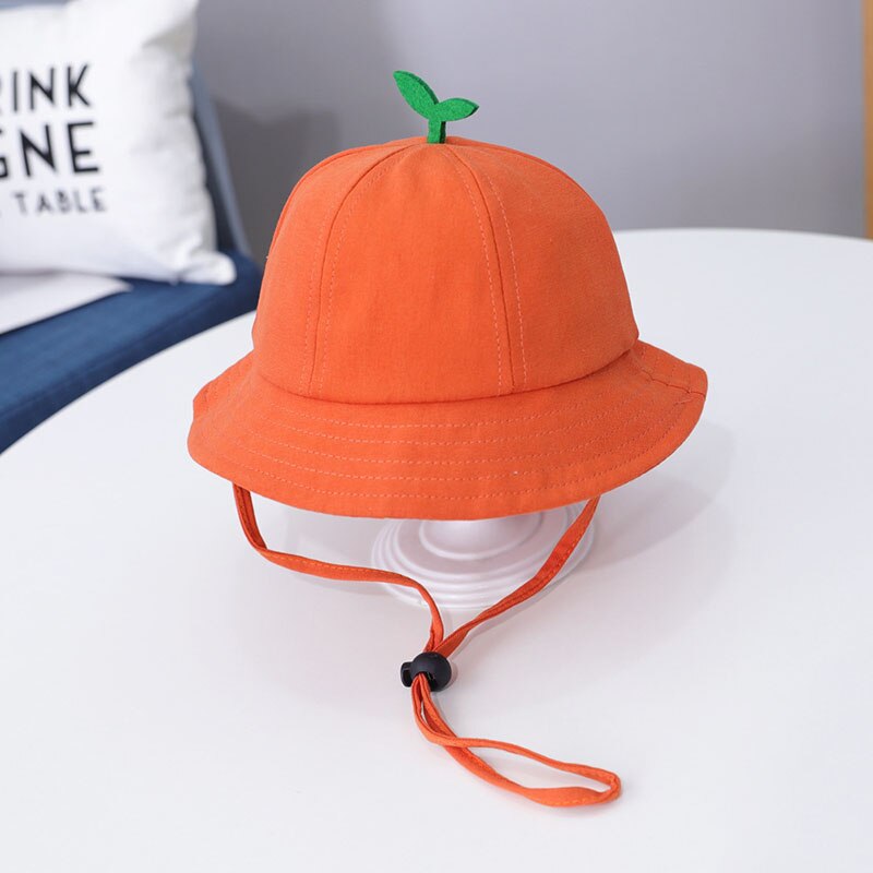 Solid Color Baby Hat Cartoon Little Grass Kids Bucket Hat Summer Breathable Cotton Children Fisherman Cap: orange