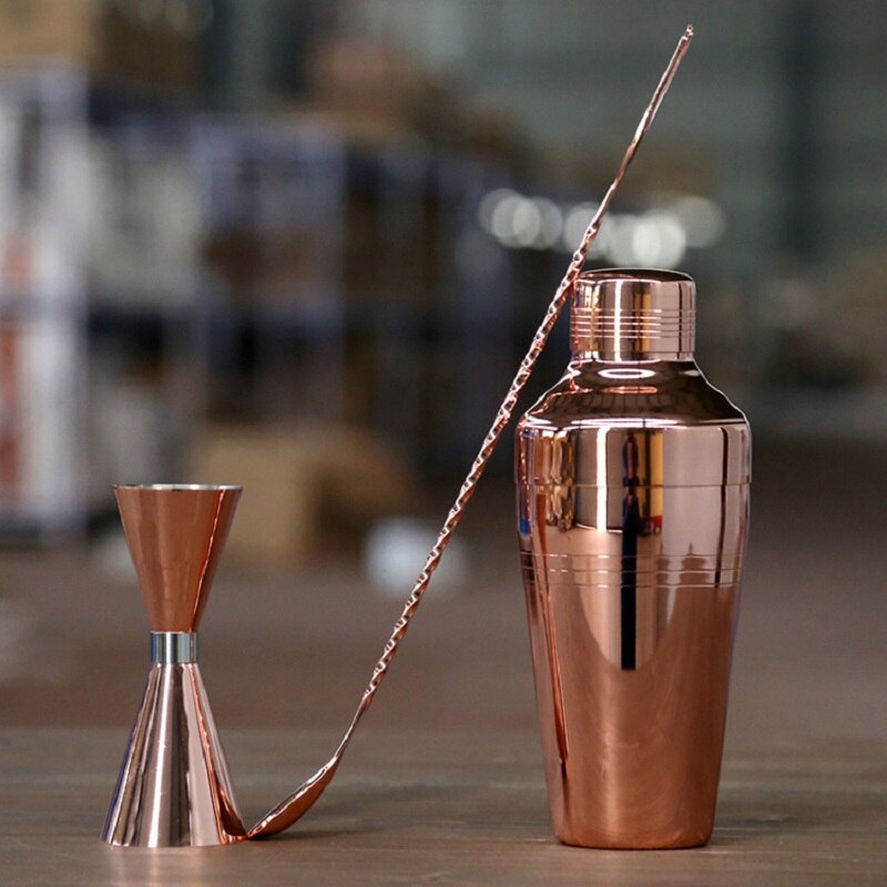 Cocktail Shaker Bar Set Copper Plated Shaker Barware Set - 3 Pieces: Rose Gold