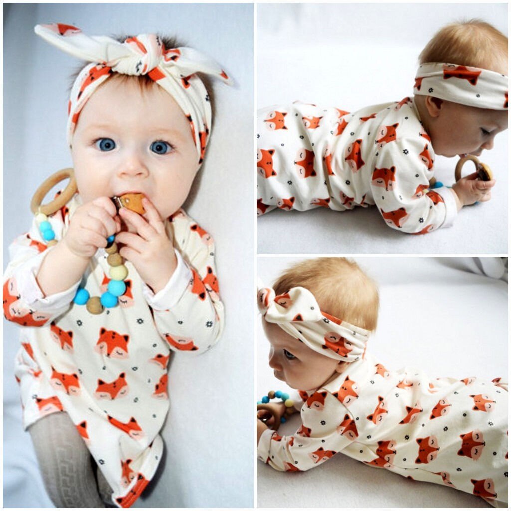 Newborn Baby Girls Clothing Tops Long Sleeve Cotton Blouse Headband Cute Animals Outfits 2pcs Clothing Set Baby Girl