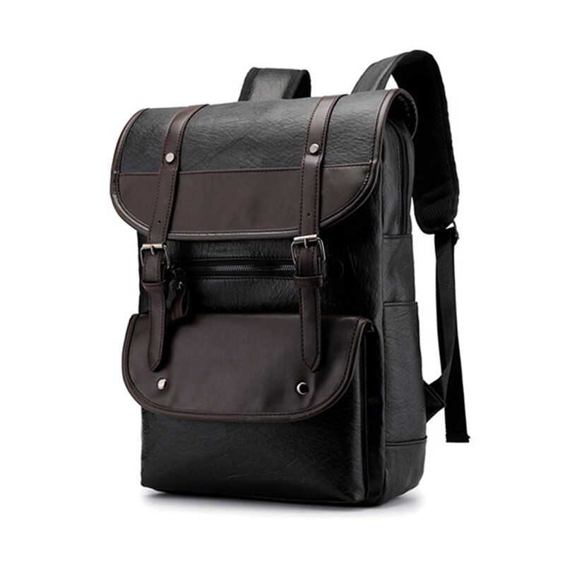 Mochila De Cuero Vintage para hombre, bolso para portátil, 15,6 pulgadas, para Notebook, mochilas de cuero, mochilas escolares, Mochila de viaje informal: Black