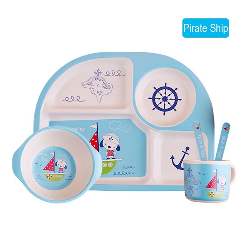 Baby Bamboe Voerbak Bpa Gratis Gerechten Vork Lepel Cup 5Pcs Serviesje Fad Kinderen Servies Kids Scheiding Voeden plaat: Dark Gray