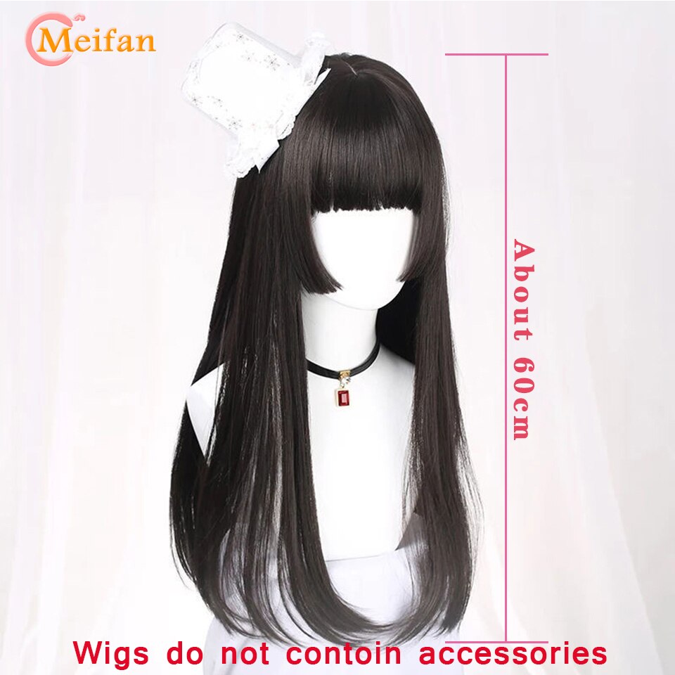 MEIFAN largo recto Cosplay de Lolita casco peluca sintética con flequillo mujer blanco Ombre pelo Rosa degradado peluca chica: 2
