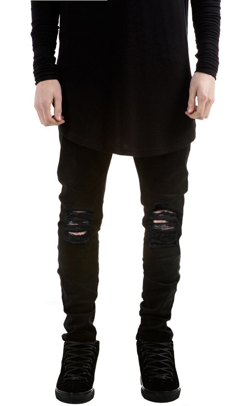Men's Ripped Jeans skinny Distressed slim Biker Moto Denim Jeans hip hop Biker jeans