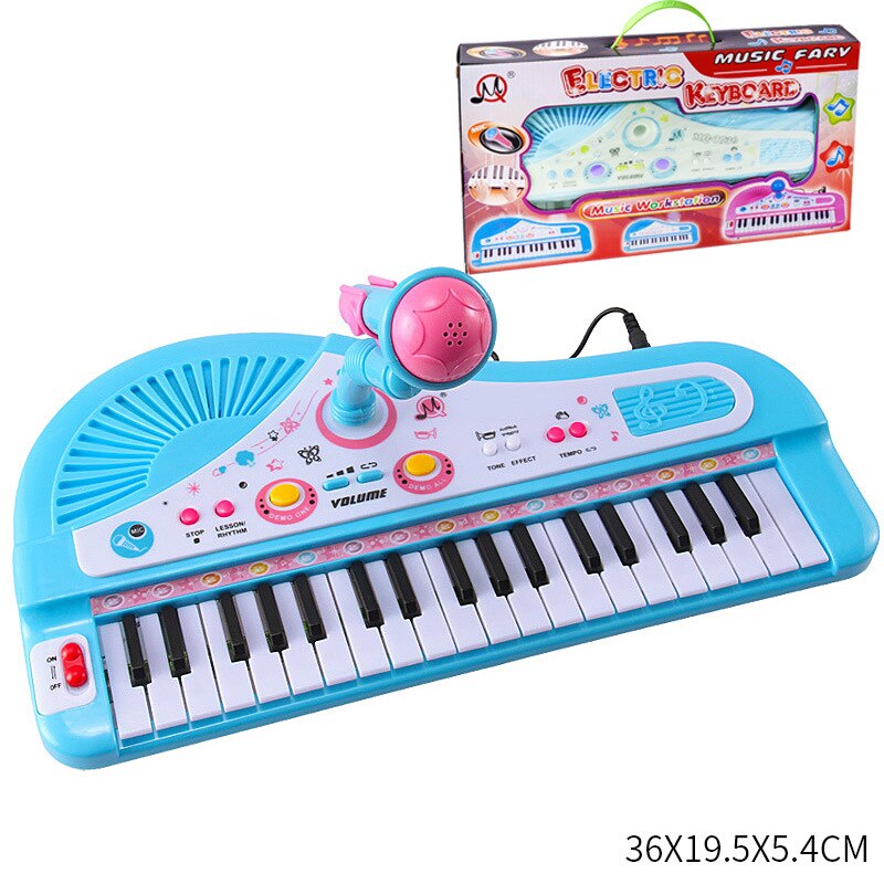 Spædbarn spiller pædagogisk elektronisk klaver baby legetøj børn tastatur drenge piger fingre børn musik 37 nøgler plastik sød: Blå