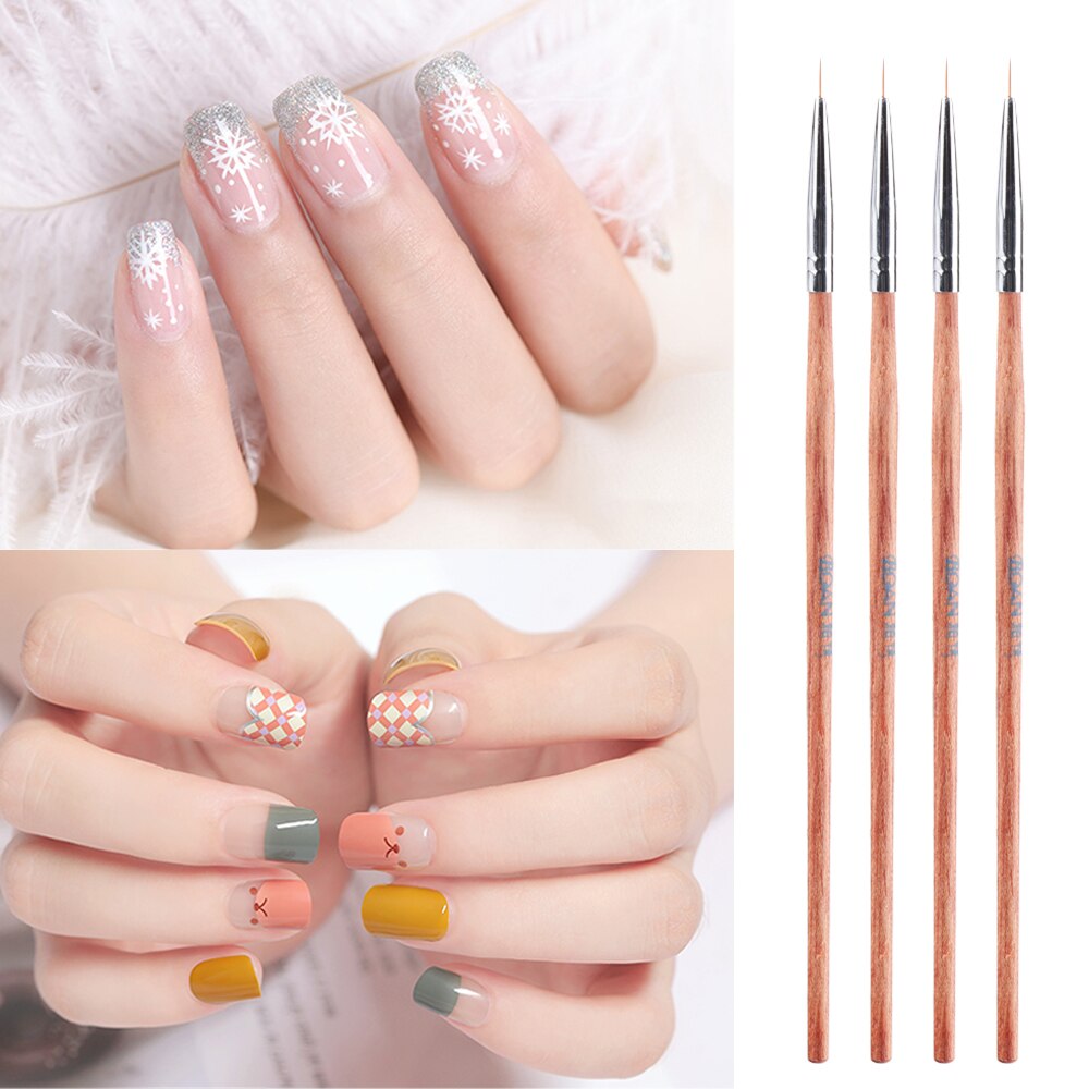 7mm French Style Long Hair Nail Liner Pen Ultra-thin Line Brush Drawing Manicure Nail Art Pen DIY Tool Wooden Handle