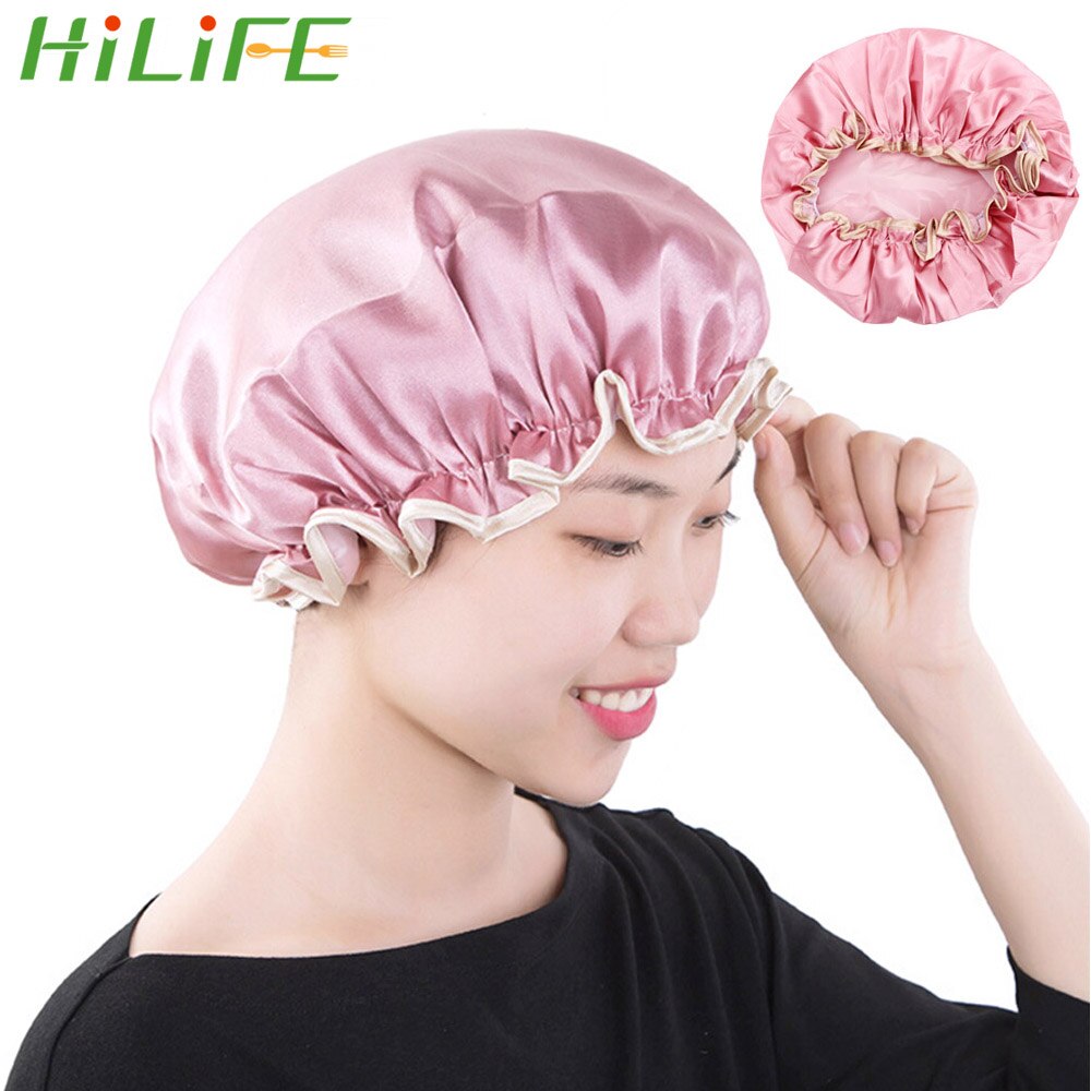 Hilife elastisk badehue vandtæt badehætte dejlige tykke kvinder badehætter badehårbetræk badeværelsesprodukter