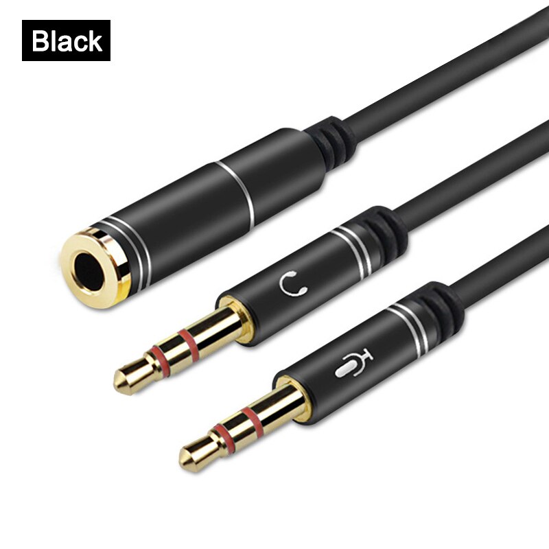 3.5Mm Jack Splitter Adapter Aux Kabel Voor Telefoon Computer Laptop Mic Y Mobiele Audio Splitter Hoofdtelefoon Mic Aux Extension kabels: A-Black