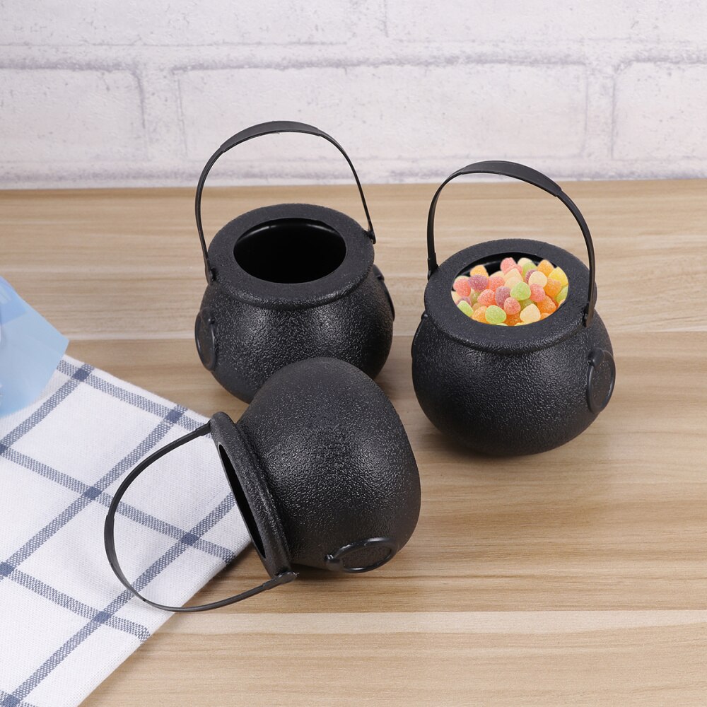 10pcs 5x7cm Candy Bucket Witch's Cauldron Trick or Treat Candy Pail Holder (Black)