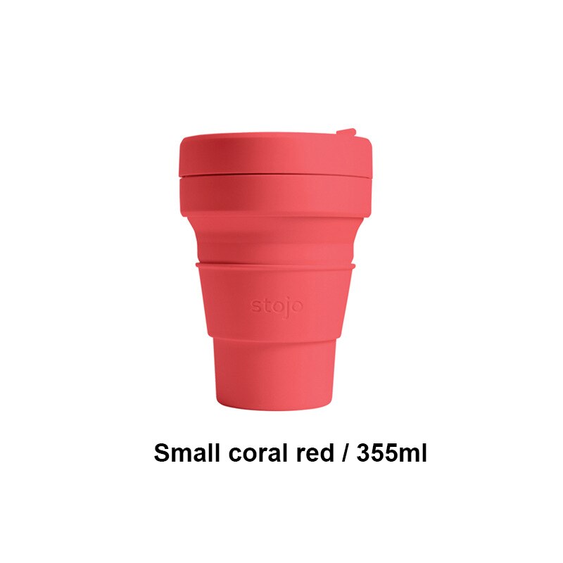 STOJO TASSE Klapp Silikon Tragbare Silikon kaffee tasse multi-funktion folding silica tasse Büro reise Wesentliche: small coral red 355