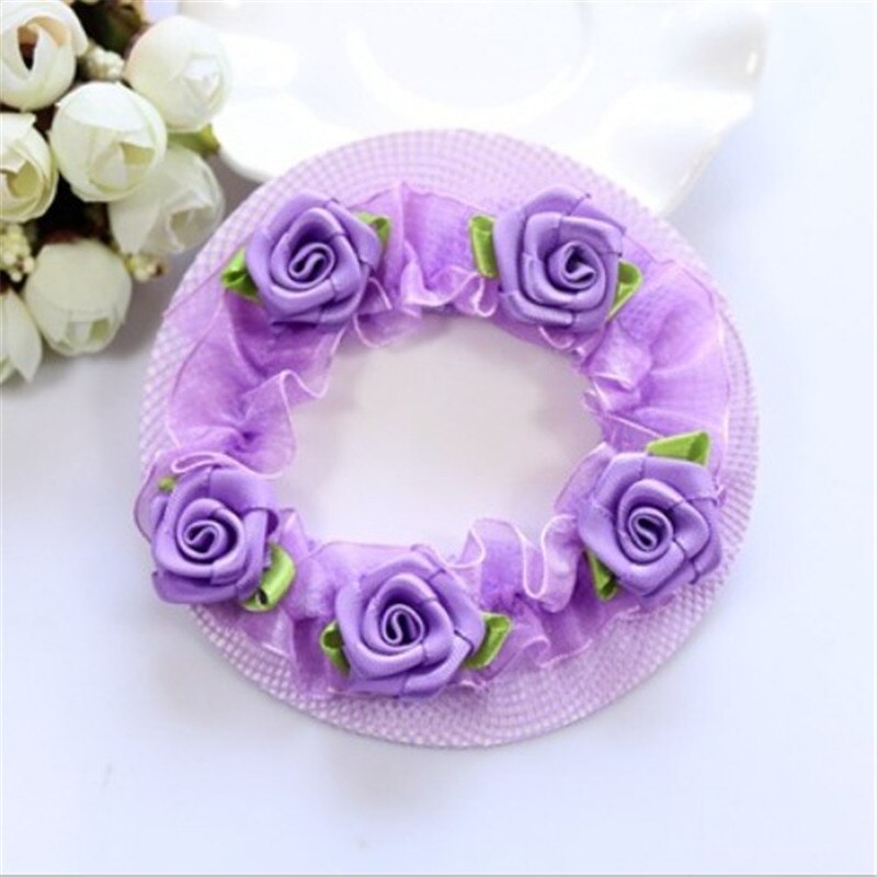 Cute Flower Girls Bun Hair Nets Mesh Cap Adjustable Kids 5 Colors Ballet Dance Grade Examination Elastic Hair-net Maker Headband: Purple 