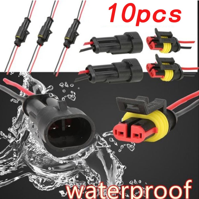 10pcs waterproof male and female electrical connector plugs 2-pin mode with wire for the car motorcycle pedal vehicle tool