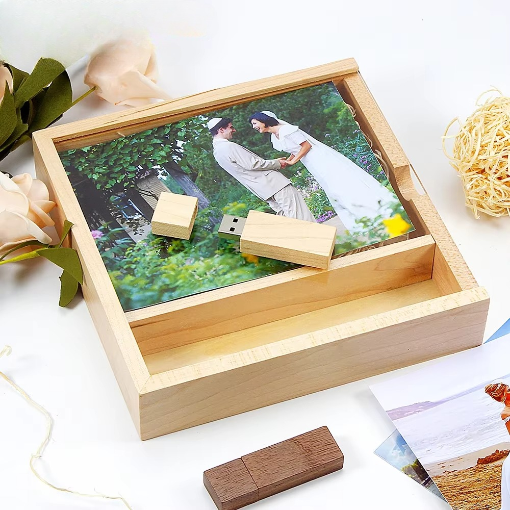 Snelle usb 3.0 flashdrive 128gb fotoalbum houten doos gratis logo op maat fotografie bruiloft jubileum externe