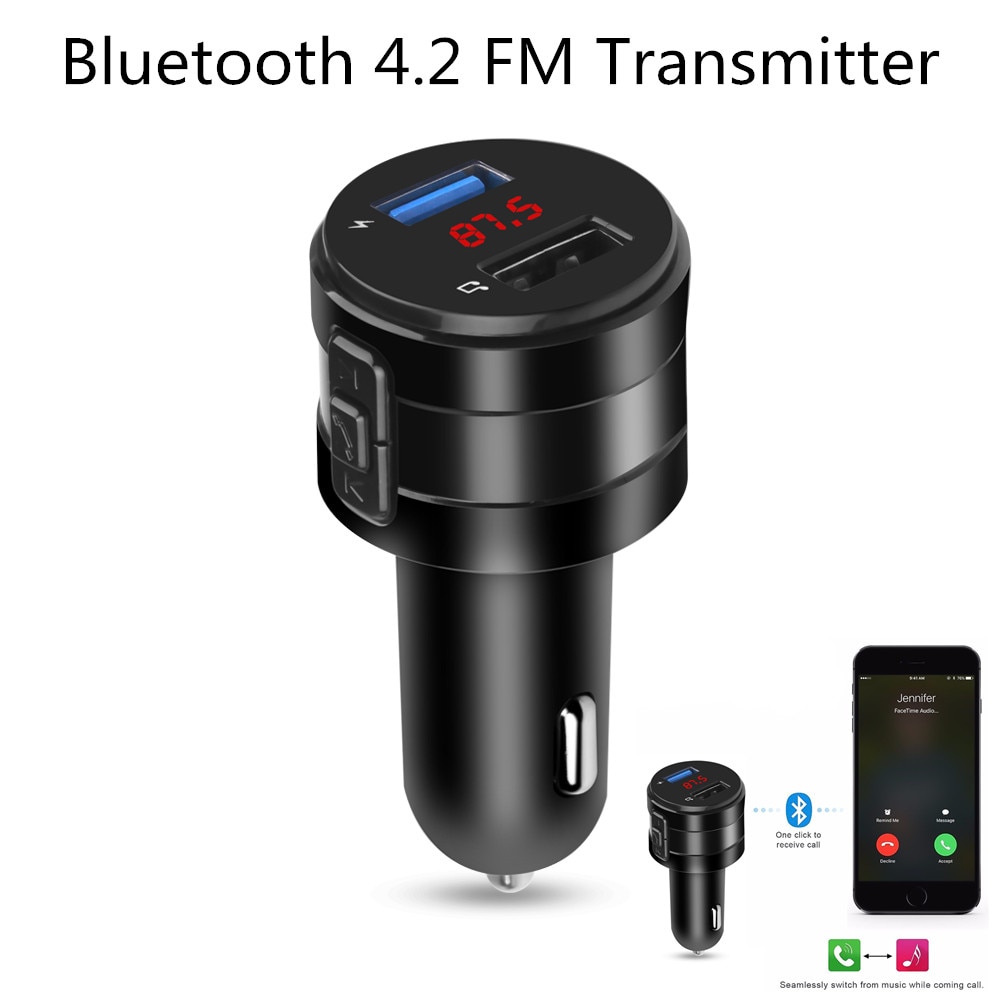 FM Transmitter Bluetooth 4.2 Car MP3 Player 3.1A Dual USB Ports Car Charger Handsfree Modulator Kit Cigarette Lighter Adapter