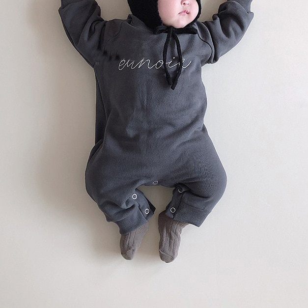 Polaire d'hiver pour enfants | Nouvelle lettre frontale coréenne imprimée simple, pour garçons et filles, longue rambarde, une pièce,: Gris / 24M